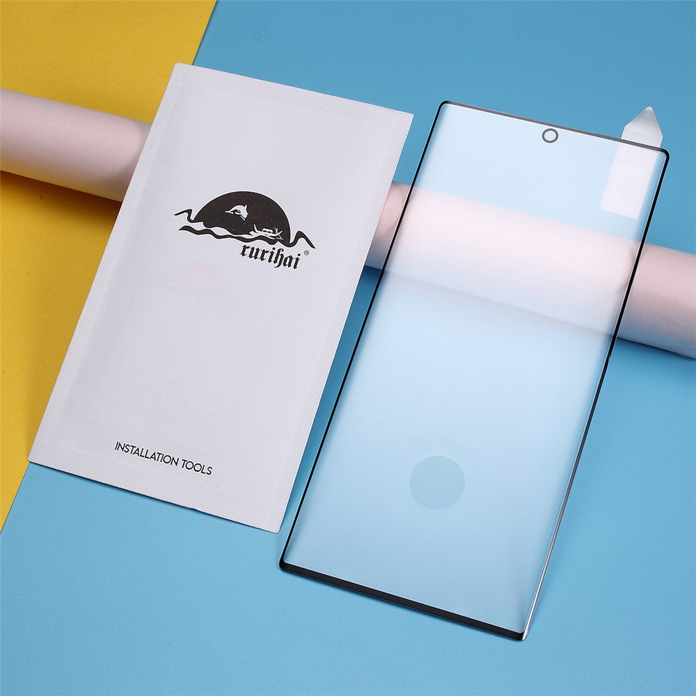 RURIHAI til Samsung Galaxy Note 10 Plus/Note 10 Plus 5G 3D Buet Fuld Dækning Hærdet Glas Skærmbeskytter [Understøtter Fingeraftryksoplåsning]