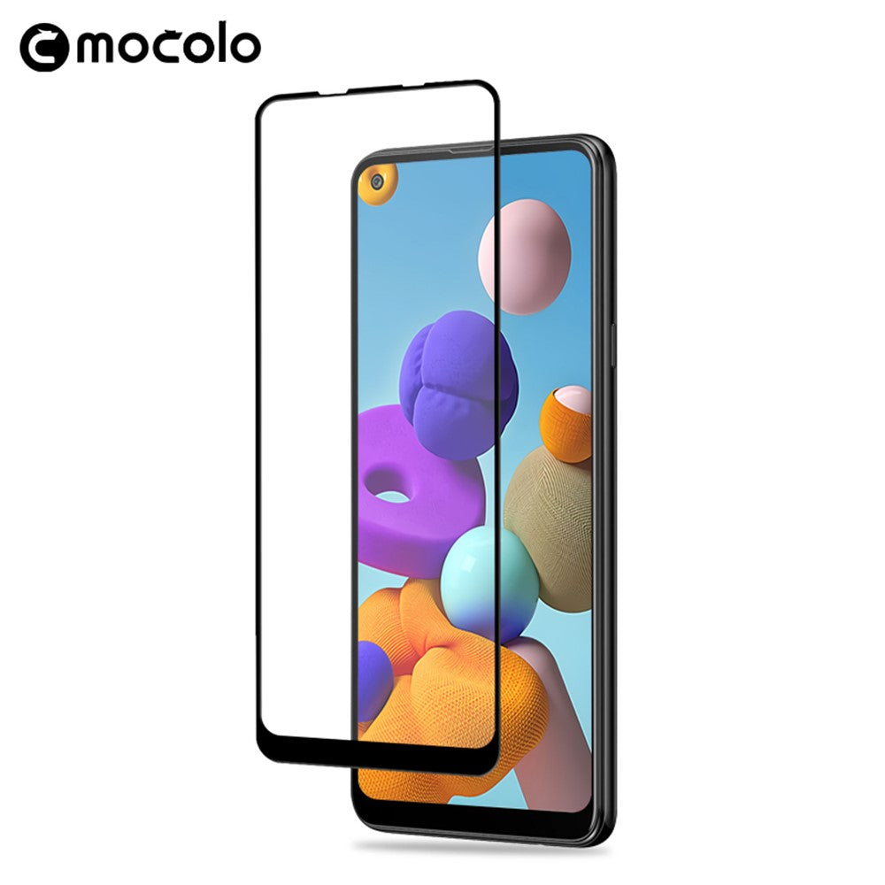 MOCOLO Silk Printing Härdat Glasfilm för Samsung Galaxy A21s, HD Clear Full Size Full Glue Double Defense Explosion Anti-Screen Skärmskydd
