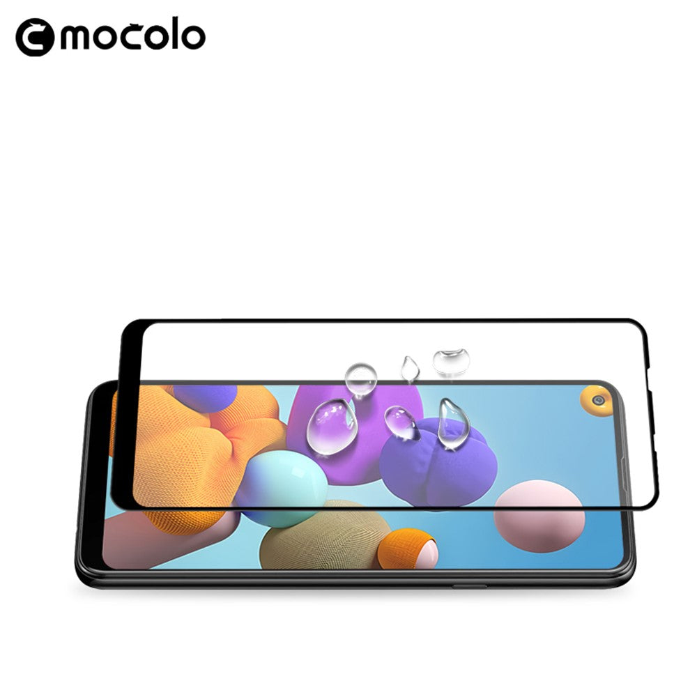 MOCOLO Silk Printing Härdat Glasfilm för Samsung Galaxy A21s, HD Clear Full Size Full Glue Double Defense Explosion Anti-Screen Skärmskydd