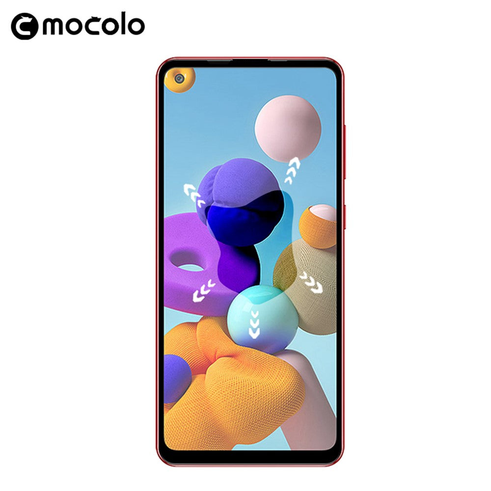 MOCOLO Silk Printing Härdat Glasfilm för Samsung Galaxy A21s, HD Clear Full Size Full Glue Double Defense Explosion Anti-Screen Skärmskydd