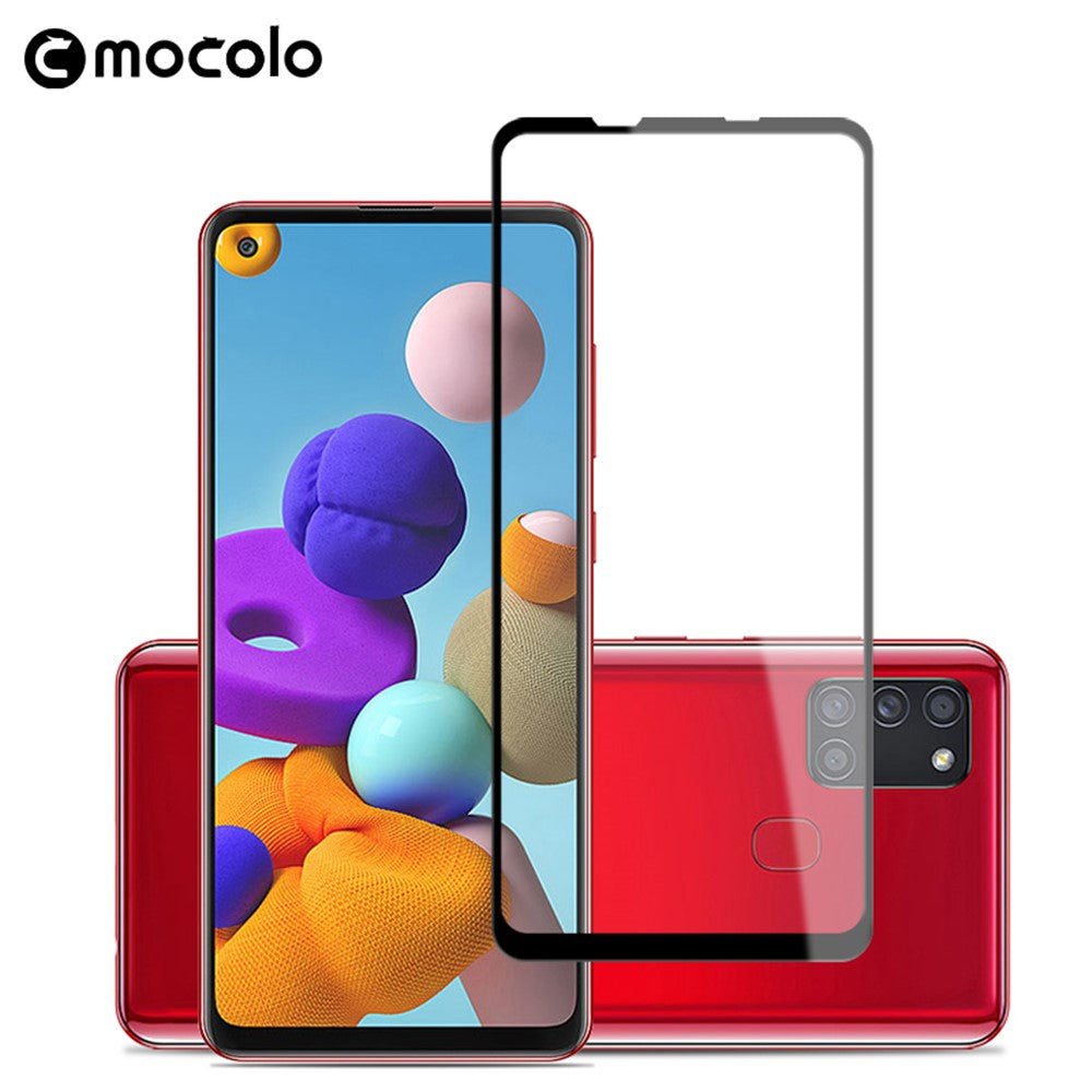 MOCOLO Silk Printing Härdat Glasfilm för Samsung Galaxy A21s, HD Clear Full Size Full Glue Double Defense Explosion Anti-Screen Skärmskydd