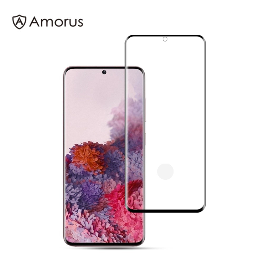 AMORUS til Samsung Galaxy S20 4G / S20 5G Fuld Dækning 3D Buet Fuld Lim Hærdet Glas Skærmbeskyttelsesfilm [Understøtter Ultrasonisk Fingeraftryksoplåsning]