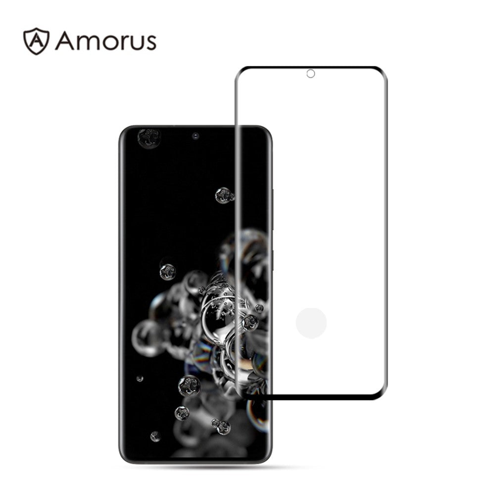 AMORUS til Samsung Galaxy S20 Ultra Fuld Dækning 3D Buet Fuld Lim Hærdet Glas Skærmfilm [Understøtter Ultralyd Fingeraftryksoplåsning]