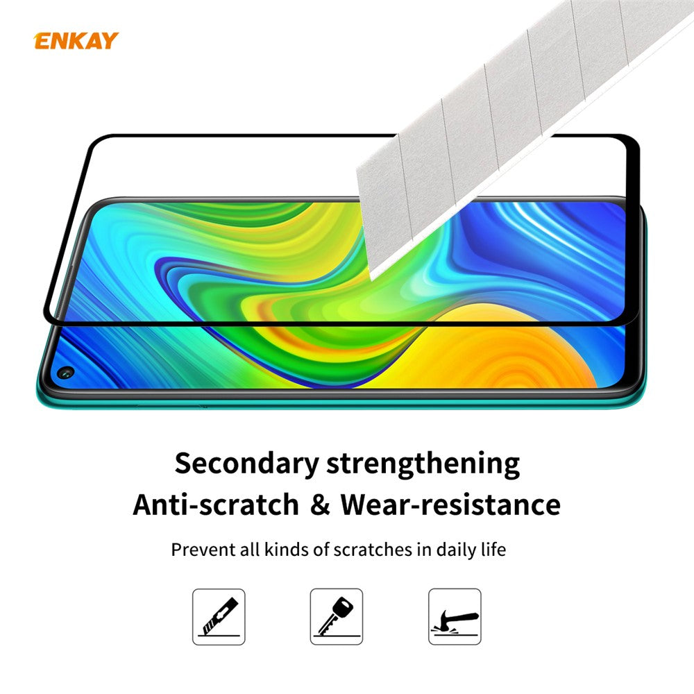 ENKAY HAT PRINCE Full Glue Full Size 0.26mm 9H 2.5D Härdat Glas Skärmskydd för Xiaomi Redmi 10X 4G / Redmi Note 9
