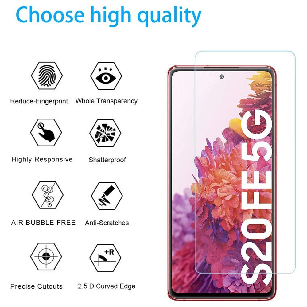 2.5D 9H Arc Edge Härdat Glas Skärmskydd för Samsung Galaxy S20 FE/S20 Fan Edition/S20 Lite med Kameralinsfilm