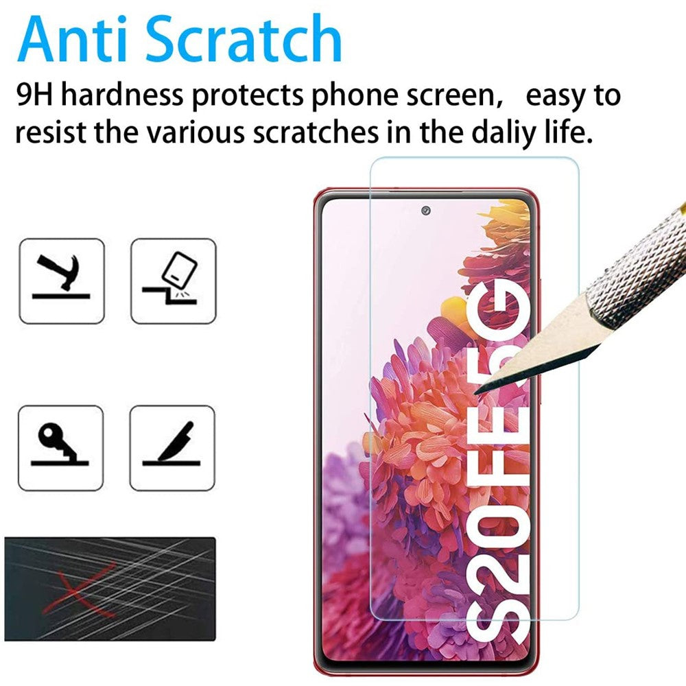 2.5D 9H Arc Edge Härdat Glas Skärmskydd för Samsung Galaxy S20 FE/S20 Fan Edition/S20 Lite med Kameralinsfilm