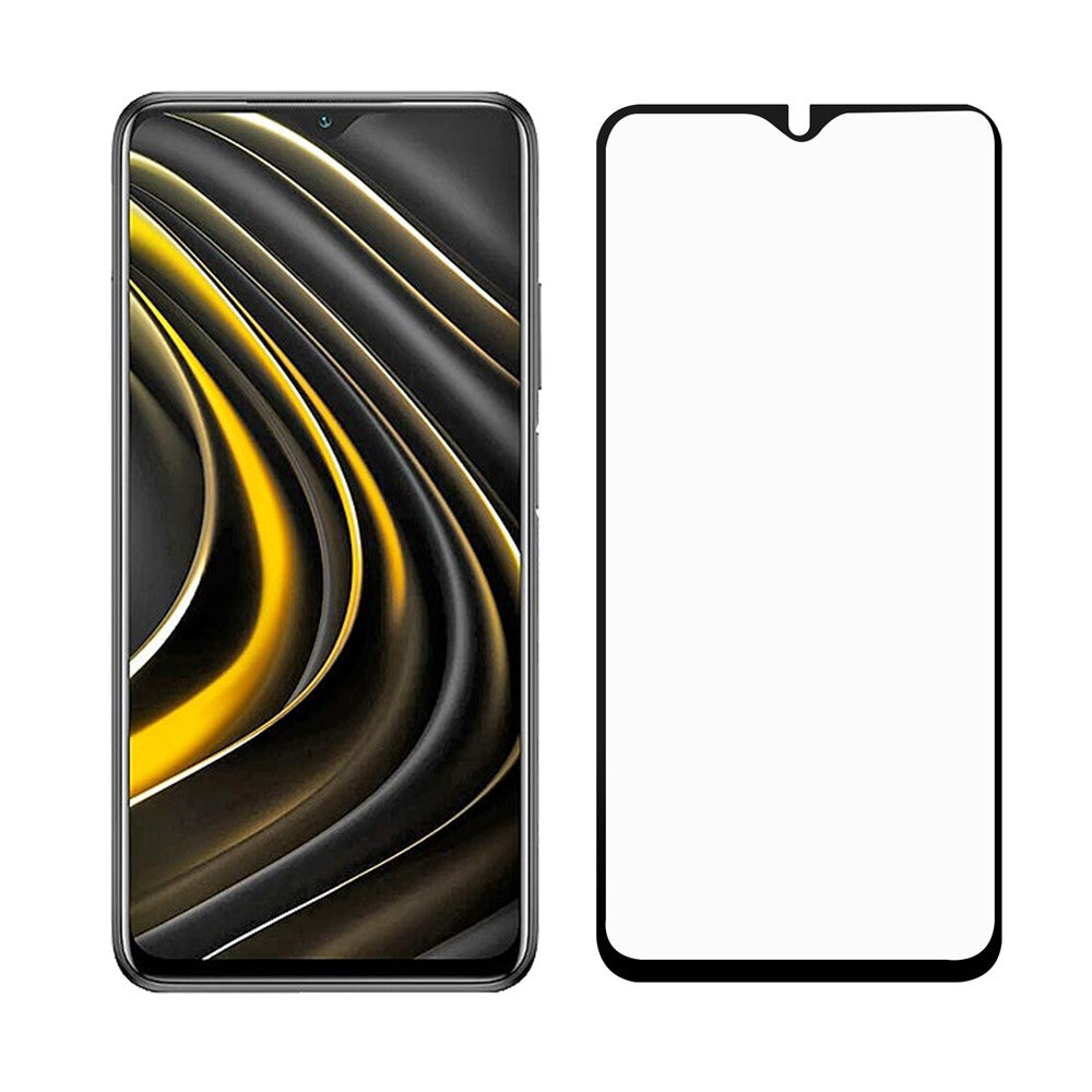 Komplett skal för Xiaomi Poco M3 Full Glue Black Edges härdat glasskärmskydd