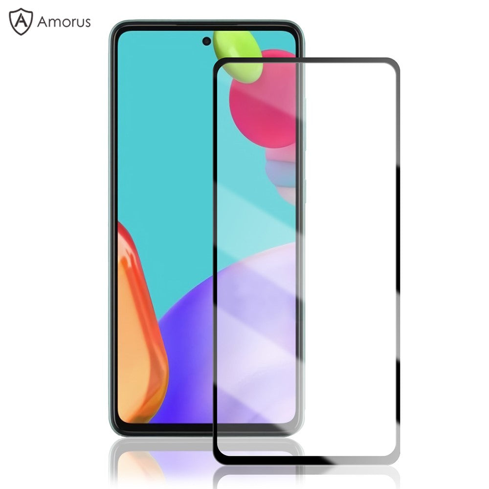 AMORUS Silk Printing Härdat Glas Skärmskydd för Samsung Galaxy A52 4G / 5G / A52s 5G / A53 5G, Heltäckande Full Lim 9H HD Dubbelt Skyddande Film Reptålig, Bubbelfri