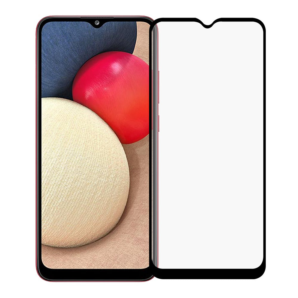Tempered Glass Film Black Edges Screen Protector for Samsung Galaxy A02s (166.5mm) [Complete Covering] [Full Glue]