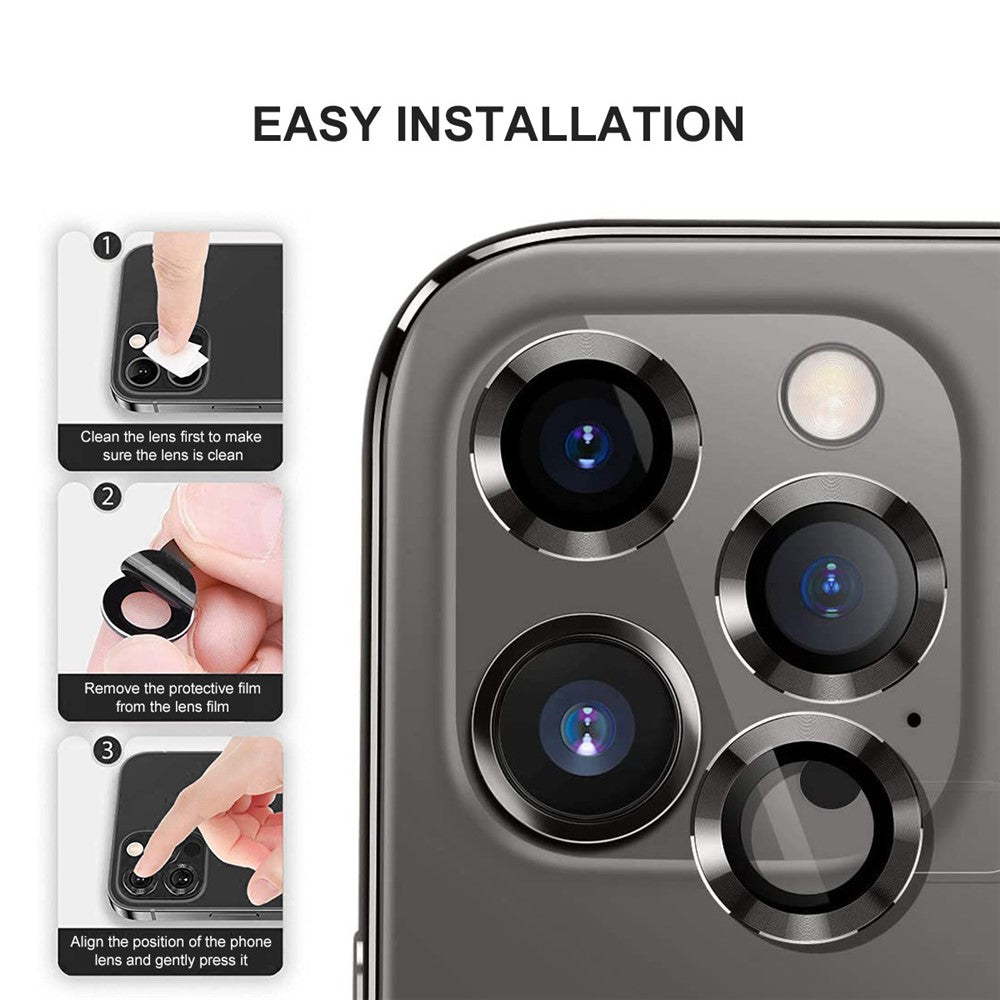 ENKAY HAT PRINCE 3 stk./sæt til iPhone 12 Pro Max Aluminiumlegering Bagkamera Linsebeskytter Ultra Klar Hærdet Glasfilm - Sort