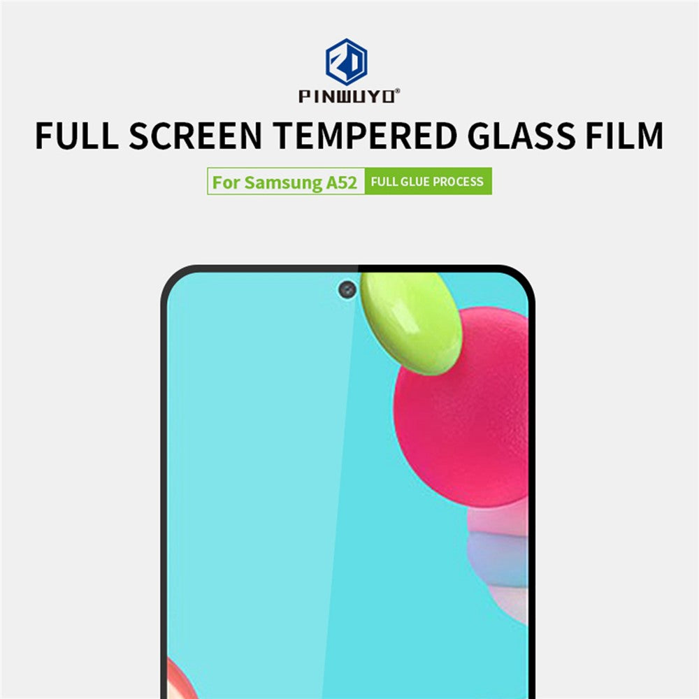 PINWUYO till Samsung Galaxy A52 4G/5G / A52s 5G helhäftande härdat glasfilm [Fingeravtrycksskyddande] [Explosionsskyddande]