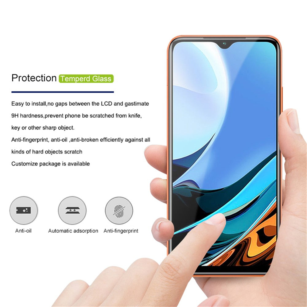 AMORUS Silk Printing HD Full Glue Härdat Glas Helskärmsskyddsfilm för Xiaomi Redmi 9T/9 Power/Note 9 4G (Qualcomm Snapdragon 662)
