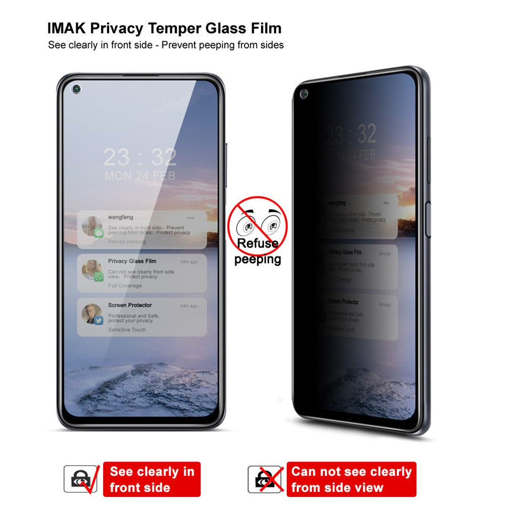 IMAK Anti-Spying 9H Ultra Clear Tempered Glass Protector for Xiaomi Redmi Note 9 5G / Note 9T 5G