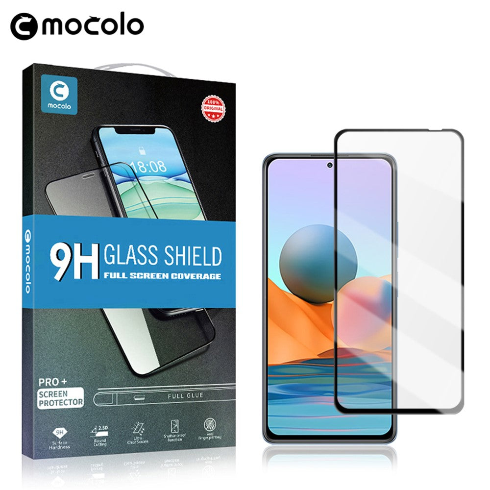 MOCOLO Explosionsskyddande silkestryck härdat glas i full storlek, skärm, heltäckande limfilm för Xiaomi Redmi Note 10 Pro 4G (Indien)/(Globalt)/Note 10 Pro Max