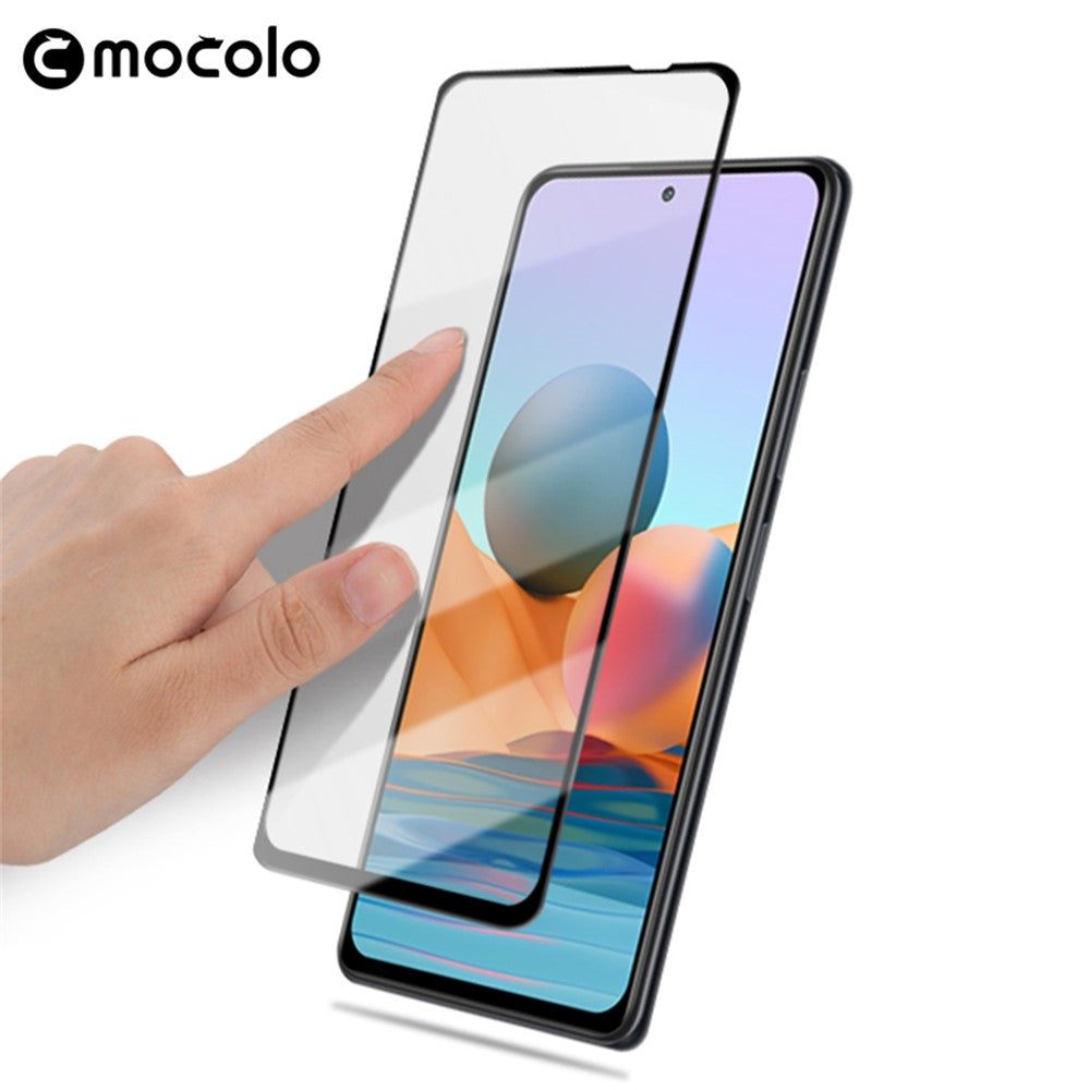 MOCOLO Explosionsskyddande silkestryck härdat glas i full storlek, skärm, heltäckande limfilm för Xiaomi Redmi Note 10 Pro 4G (Indien)/(Globalt)/Note 10 Pro Max