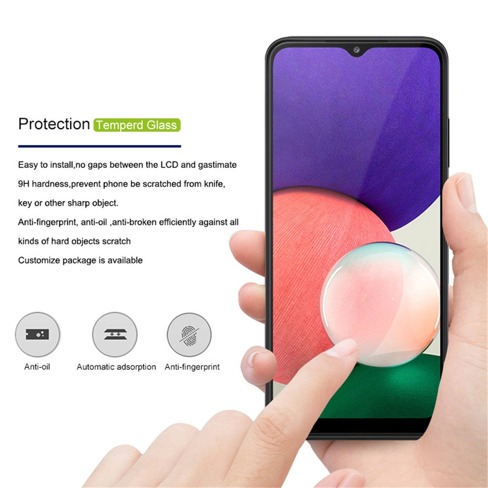 MOCOLO til Samsung Galaxy A22 5G (EU Version) HD Hærdet Glas Skærmbeskytter Fuld Dækning Fuld Lim Forsvar 9H Hårdhed Silketryksfilm
