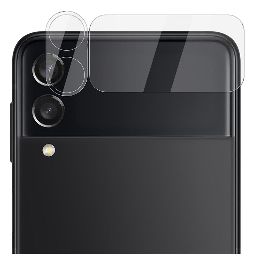 IMAK 1 stk. hærdet glaslinsebeskyttelsesfilm med høj lystransmission + 1 stk. bagskærmbeskyttelsessæt til Samsung Galaxy Z Flip3 5G