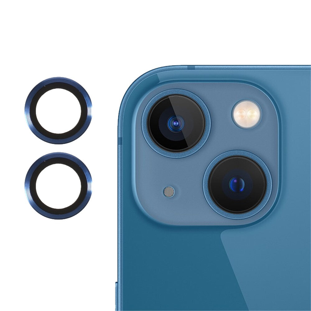 RURIHAI for iPhone 13 mini 5.4 inch / iPhone 13 6.1 inch Back Camera Lens Cover Film Metal Frame Tempered Glass Protector