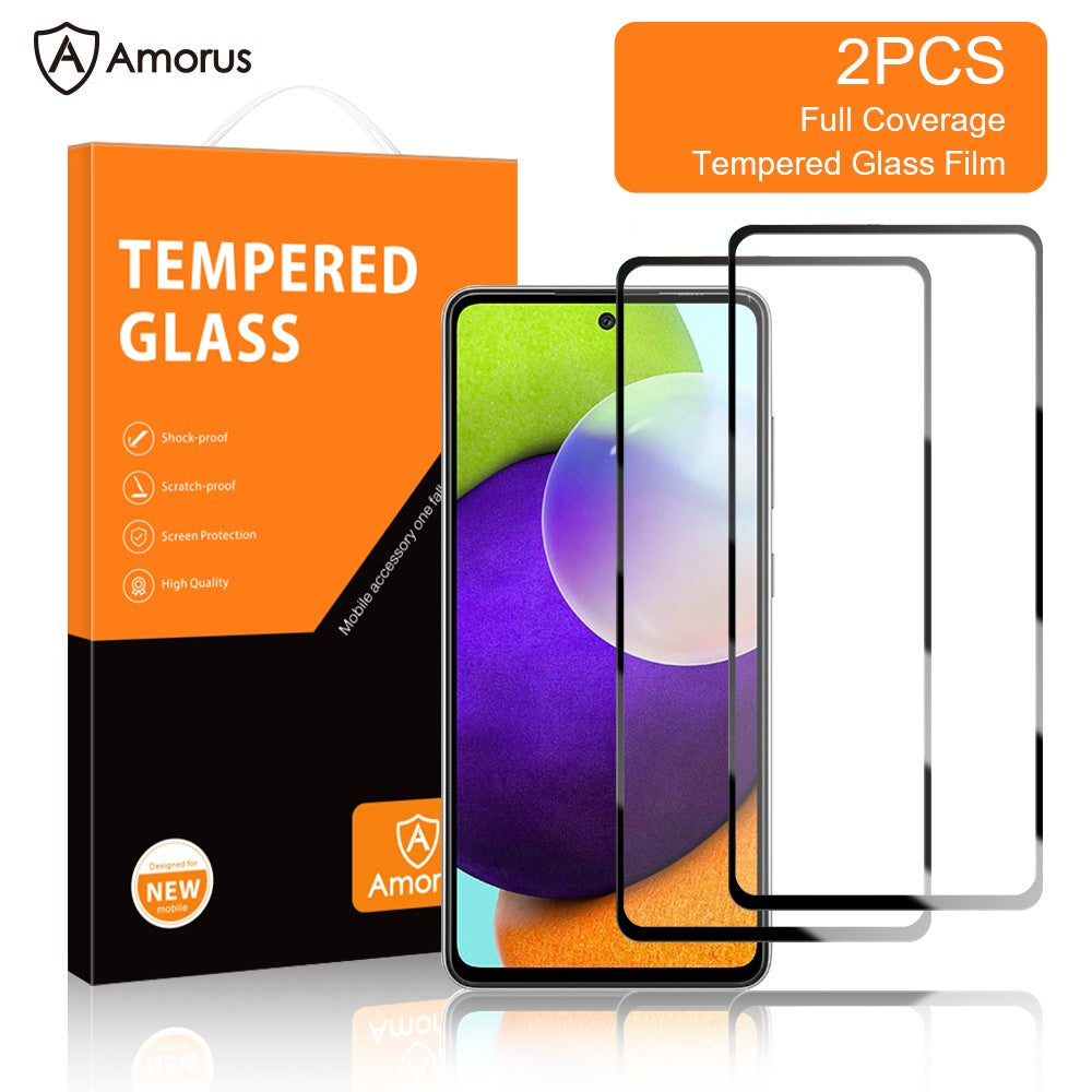 AMORUS 2 st/set sekundärhärdande skärmskydd för Samsung Galaxy A52 4G/5G / A52s 5G/A53 5G, heltäckande heltäckande lim ultraklar silkestryck härdat glasfilm