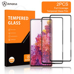 AMORUS 2Pcs/Set Full Size Covering HD Transparent Full Glue Silk Printing Quality Tempered Glass Screen Protector for Samsung Galaxy S20 FE/S20 FE 5G/S20 Lite/S20 FE 2022