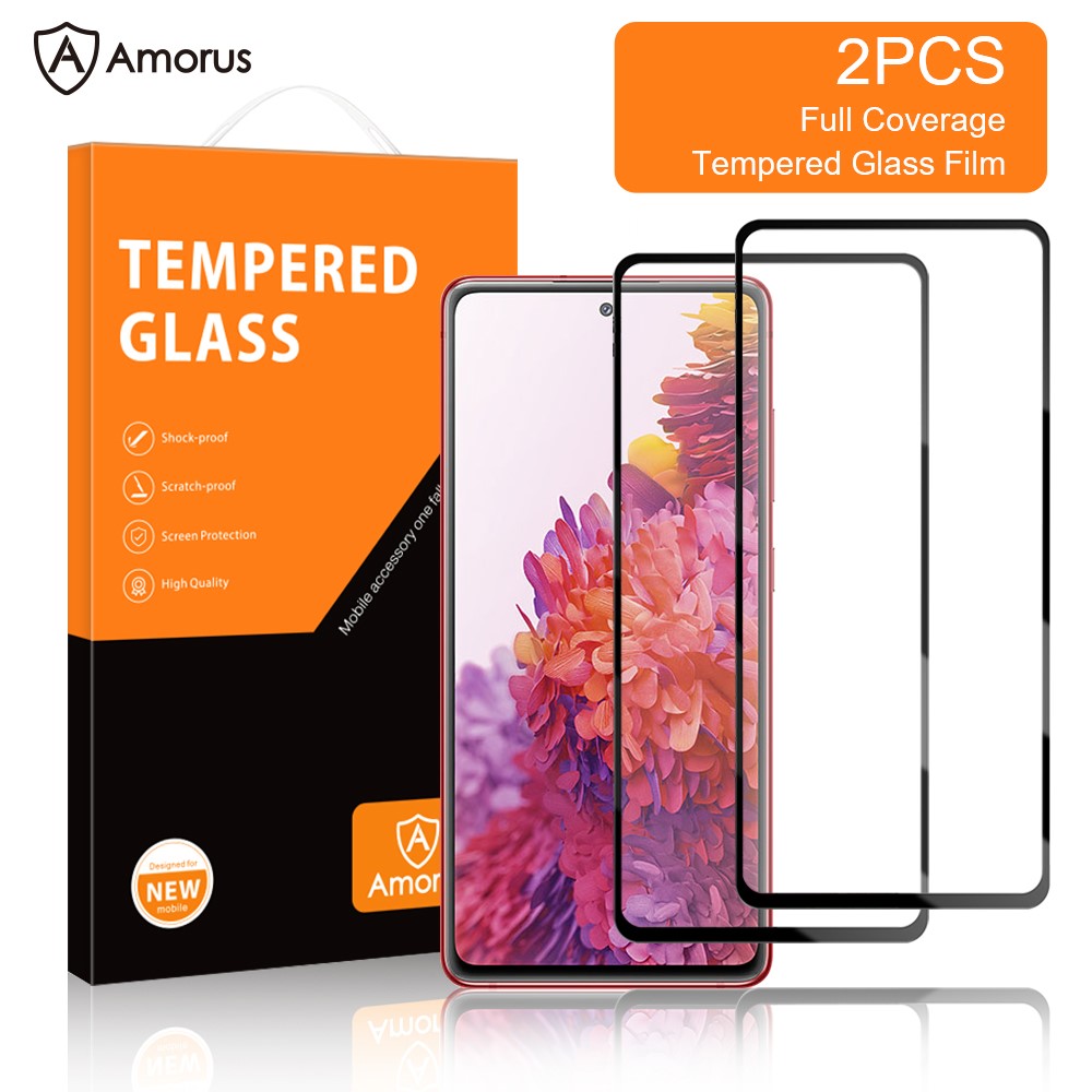 AMORUS 2 stk./sæt skærmbeskyttelse i hærdet glas til Samsung Galaxy S20 FE/S20 FE 5G/S20 Lite/S20 FE 2022, fuld størrelse, HD, gennemsigtig, fuld lim, silkegrafik
