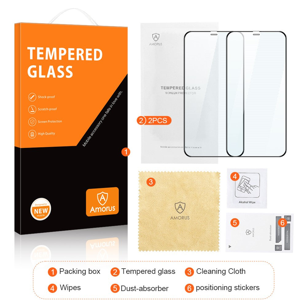 AMORUS 2Pcs Full Coverage Full Glue HD Clear Double Defense Silk Printing Tempered Glass Screen Protector for iPhone 11 Pro 5.8 inch