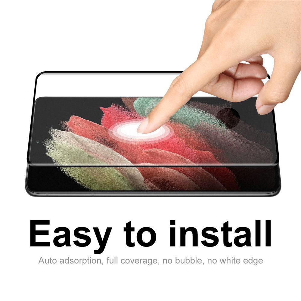 HAT PRINCE 2 st/set Ultra HD helskärm heltäckande lim 0,26 mm 9H hårdhet 3D böjd kant varmböjd härdat glas skyddsfilm för Samsung Galaxy S21 Ultra 5G (stöd för fingeravtryckslåsning)