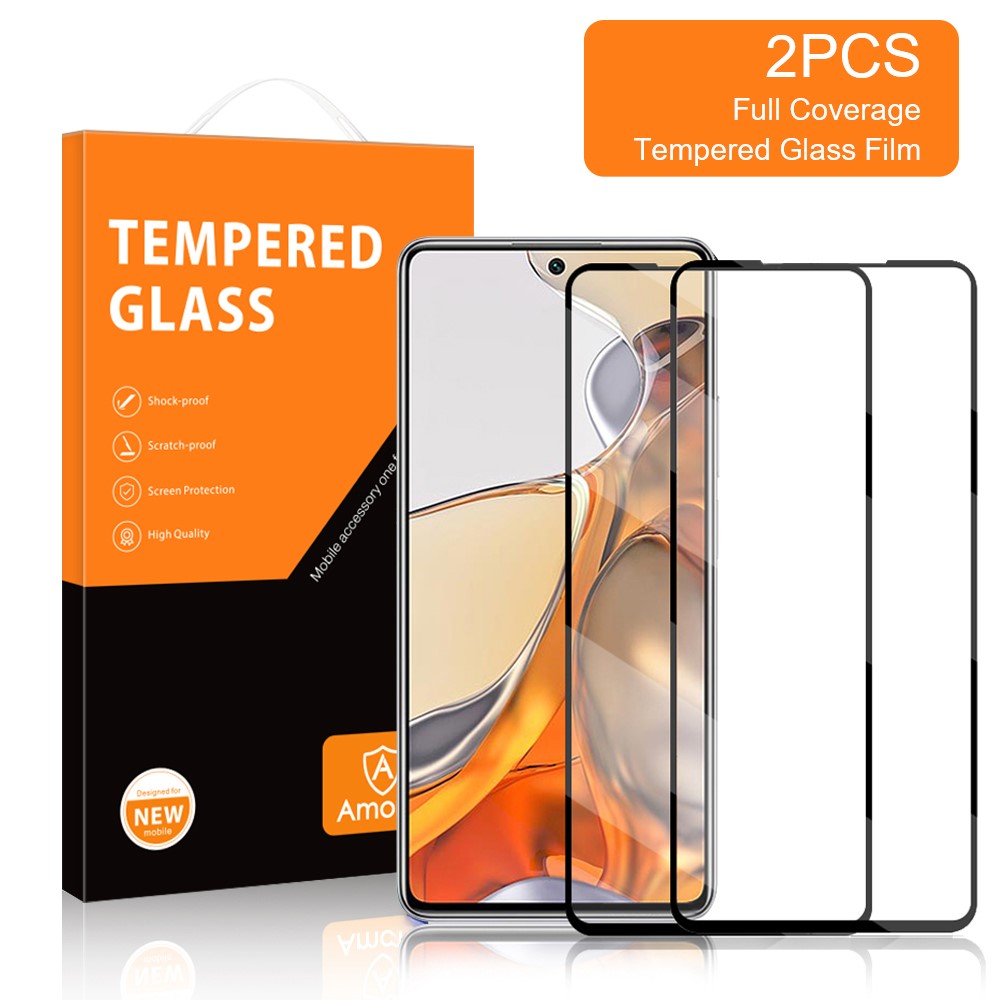 AMORUS 2-pack HD Clarity Double Defense-serien i full storlek, heltäckande härdat glas, skärmskydd med silkestryck för Xiaomi 11T / 11T Pro