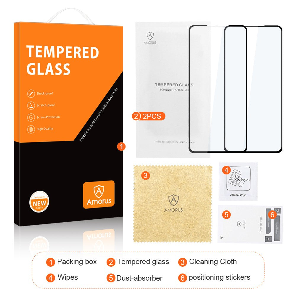 AMORUS 2Pcs / Pack Secondary Hardening Tempered Glass Film for Samsung Galaxy S22 5G / S23 , Full Coverage Full Glue Silk Printing Screen Protector HD Clear Scratch Resistant