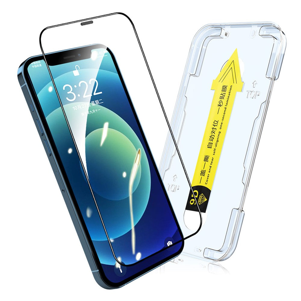 HAT PRINCE til iPhone 12 mini 5,4 tommer Arc Edge Fuld skærmdækning Fuld lim hærdet glasfilm skærmbeskytter med let installationsværktøj