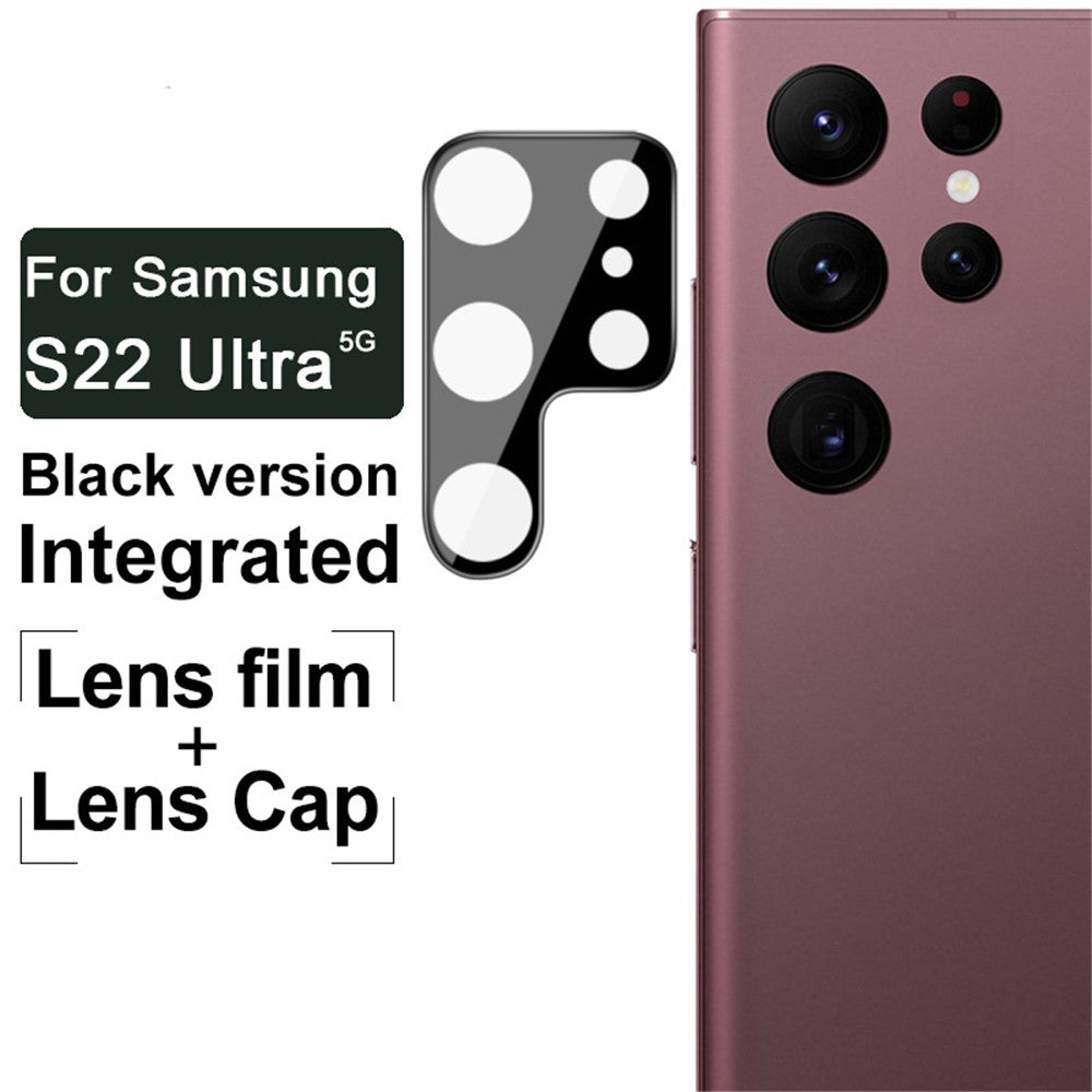 IMAK Slitstark HD-linsfilm i härdat glas + akryllinsskydd (svart version) för Samsung Galaxy S22 Ultra 5G