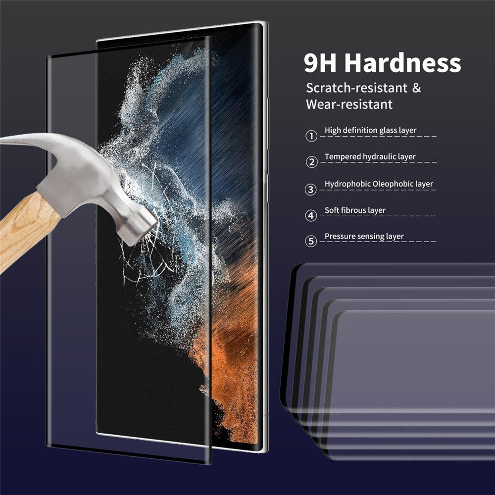 HAT PRINCE 0,26 mm 3D-böjt helhjärtat härdat glasskärmskydd [stöd för fingeravtryckslåsning] för Samsung Galaxy S22 Ultra 5G