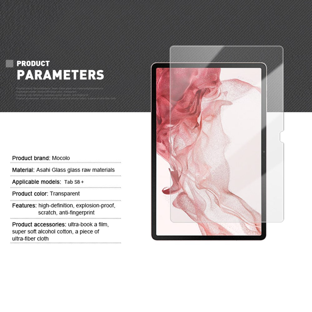 MOCOLO 2.5D Skærmbeskyttelse til Samsung Galaxy Tab S9+ / S7+ / S8+ / S7 FE - Fuld Dækning Fuld Lim HD Klar Hærdet Glas Film