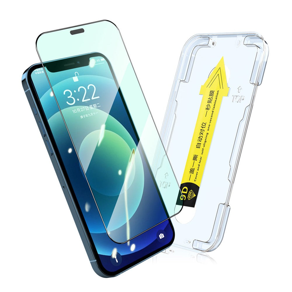 ENKAY HAT PRINCE för iPhone 12/12 Pro 6,1 tum Ögonskydd med grönt ljus, härdat glas, heltäckande lim, silkestryck, helskärmsfilm med enkelt installationsverktyg