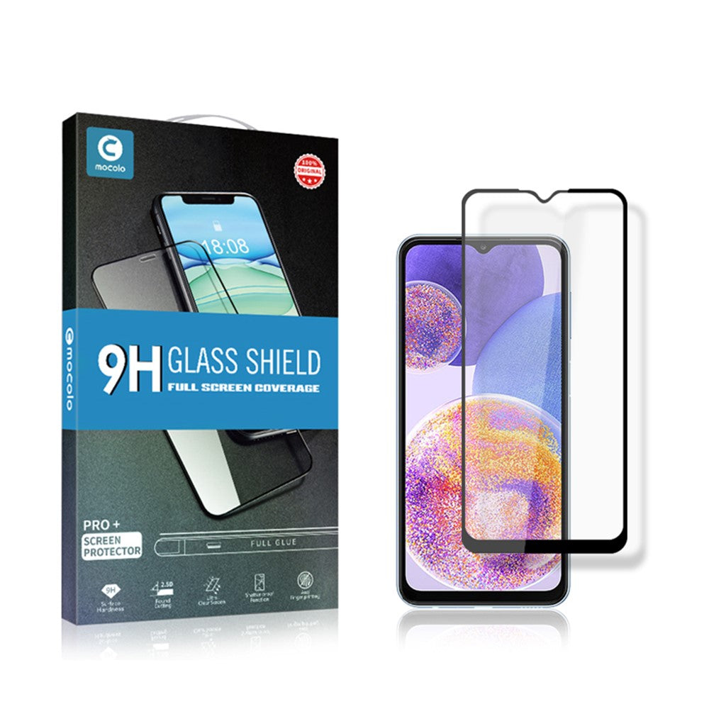 MOCOLO ridsefast hærdet glasfilm til Samsung Galaxy A23 4G / 5G (global version), heldækkende HD-klar, sekundærhærdet, eksplosionssikker, heldækkende limet skærmbeskyttelse