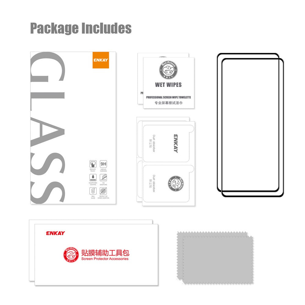 ENKAY HAT PRINCE 2 st/set HD skärmskydd för Xiaomi Redmi Note 11E 5G / Redmi 10 5G / Redmi 10 Prime+ 5G, heltäckande, heltäckande lim, fingeravtrycksskyddande 6D-silkestryck, härdat glasfilm