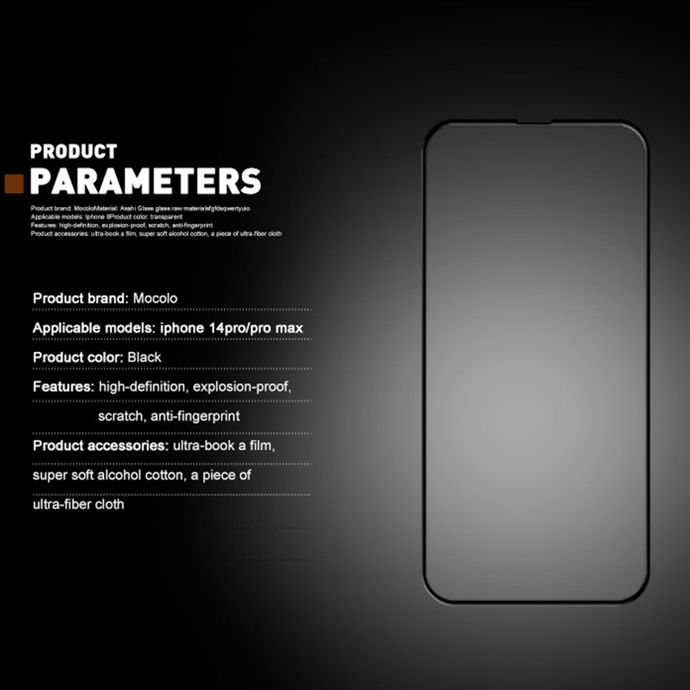 MOCOLO For iPhone 14 Pro Max 6.7 inch Silk Printing Full Glue HD Clear Full Covering Tempered Glass Secondary Hardening Screen Protector