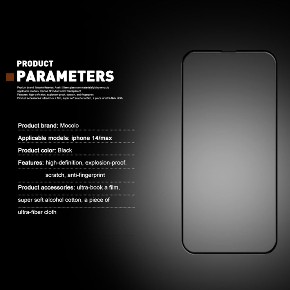 MOCOLO til iPhone 14 Plus 6,7 tommer Boblefri Anti-plet Fuld Dækning 3D Buet Kant Skærmbeskytter HD Hærdet Glasfolie Fuld Lim