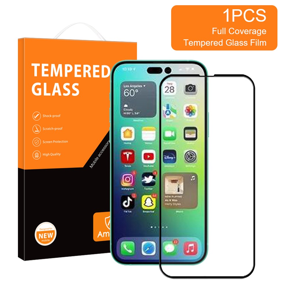 AMORUS For iPhone 14 Pro Max 6.7 inch HD Clear Silk Printing Tempered Glass Film, Full Glue Full Size Secondary Strengthening Screen Protector