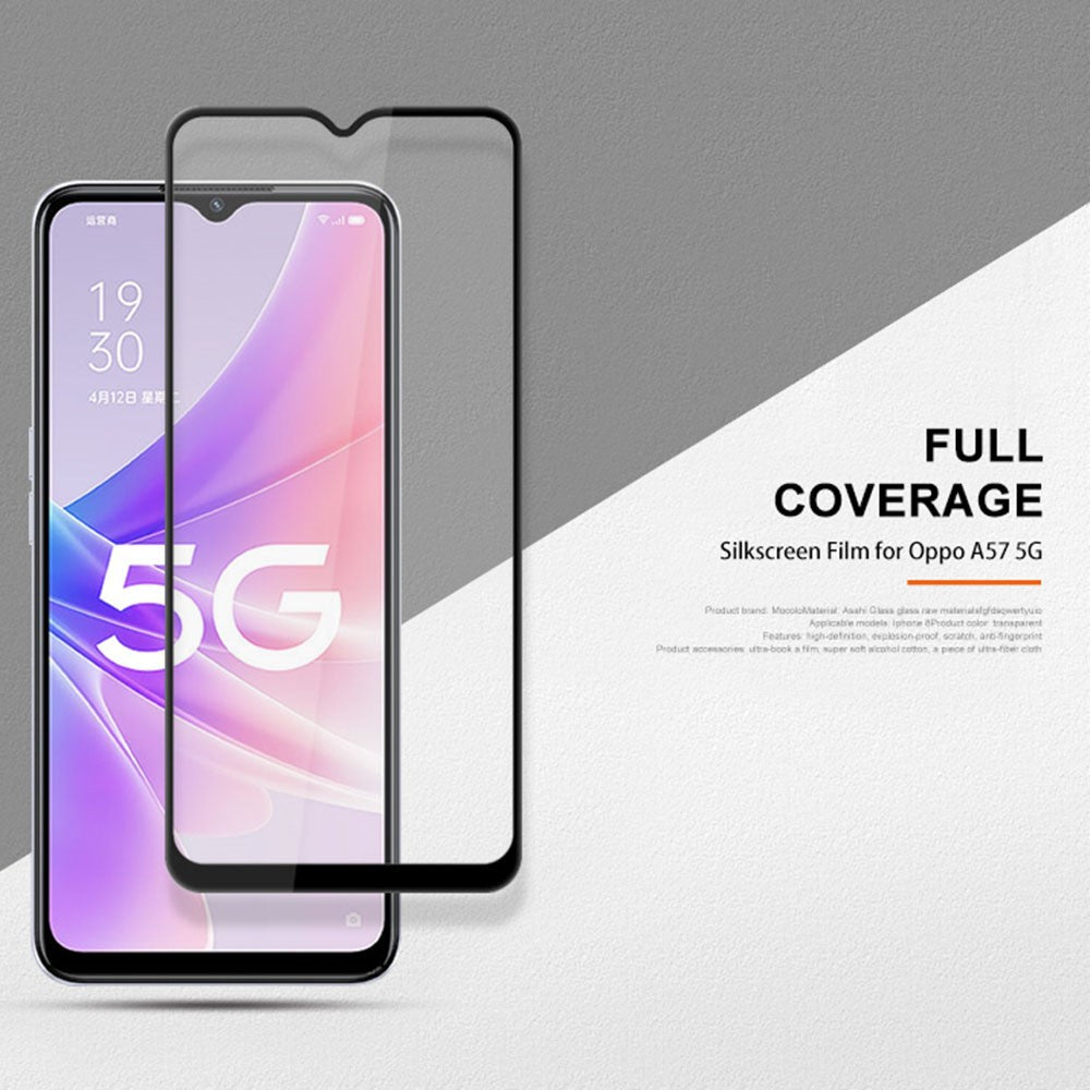 MOCOLO For Oppo A57 (2022) 5G / A77 5G Silk Printing Full Glue Tempered Glass Secondary Strengthening Anti-scratch HD Full Screen Protector Film