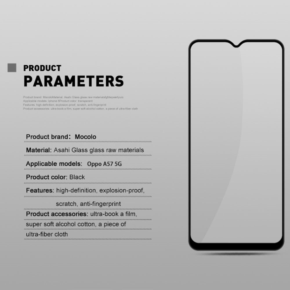 MOCOLO For Oppo A57 (2022) 5G / A77 5G Silk Printing Full Glue Tempered Glass Secondary Strengthening Anti-scratch HD Full Screen Protector Film