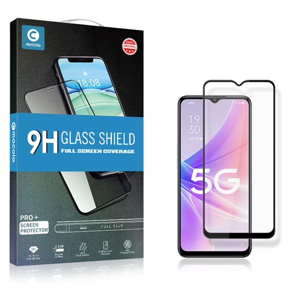 MOCOLO till Oppo A57 (2022) 5G / A77 5G, heltäckande härdat glas med silkestryck, hellim, förstärkt reptålig HD-skärmskyddsfilm