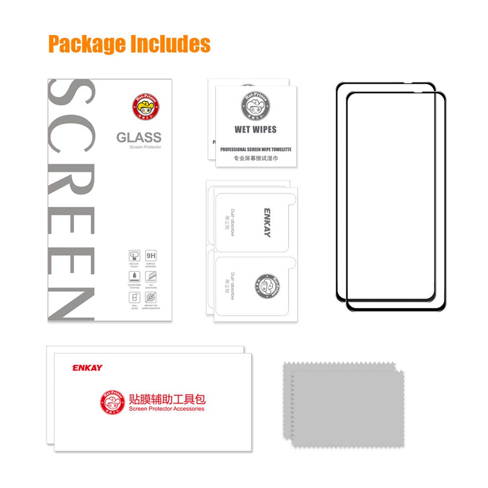 ENKAY HAT PRINCE 2 st/förpackning för Xiaomi Redmi Note 10 4G / Redmi Note 10S 4G / Poco M5s 4G 2.5D Arc Edge Full Glue Härdat Glas Film Ultra Clear 0.26mm 9H Helskärmsskydd