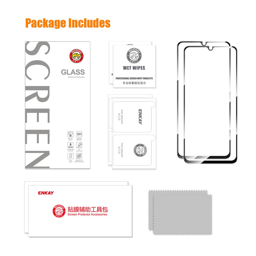 ENKAY HAT PRINCE 2 st / set för Samsung Galaxy A04 4G (164.4mm) / A04s 4G (164.7mm) skärmskydd 0.26mm heltäckande hög aluminium-kisel glasfilm