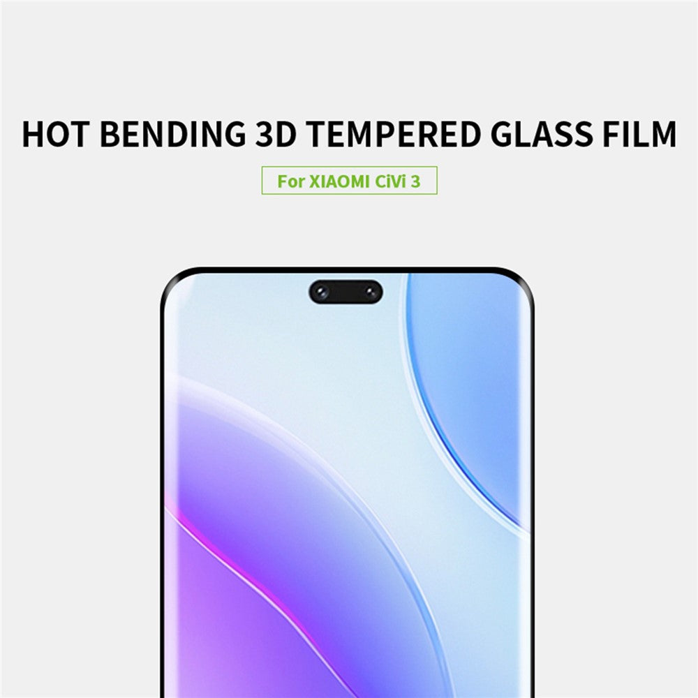 PINWUYO 3D-buet hærdet glasfilm til Xiaomi Civi 3 5G, varmebøjet, fuldlimet, HD-gennemsigtig skærmbeskyttelse