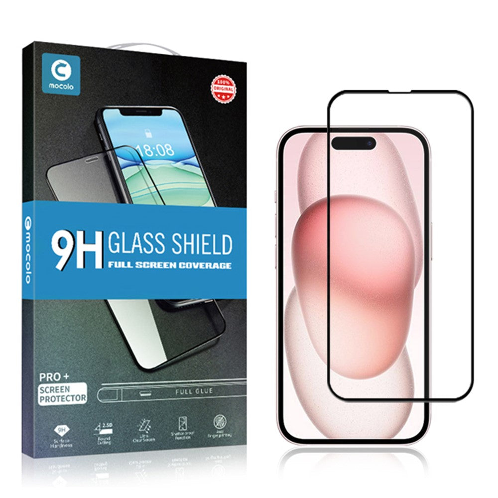 MOCOLO Tempered Glass Full Screen Protector for iPhone 15 , Silk Printing Secondary Hardening Film