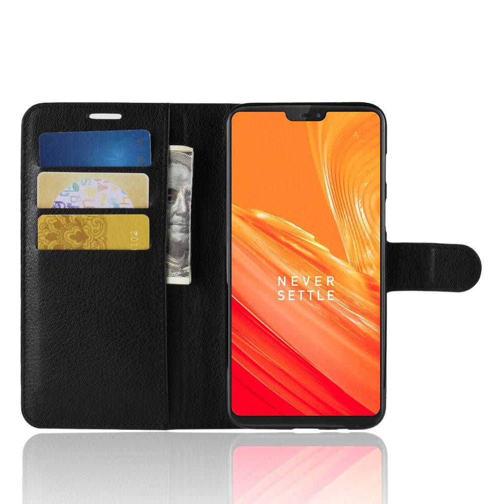 Litchi Skin Läderfodral med Korthållare för OnePlus 6 Mobilskal