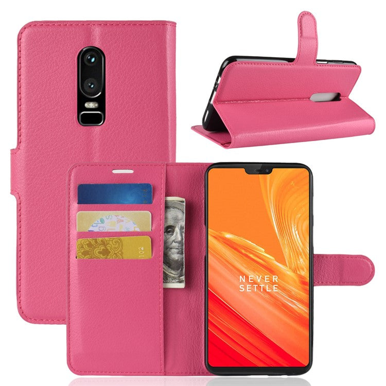 Litchi Skin Läderfodral med Korthållare för OnePlus 6 Mobilskal