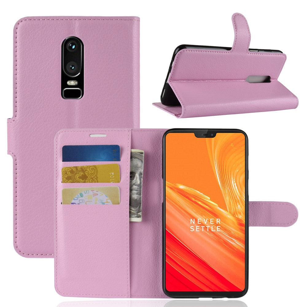 Litchi Skin Läderfodral med Korthållare för OnePlus 6 Mobilskal