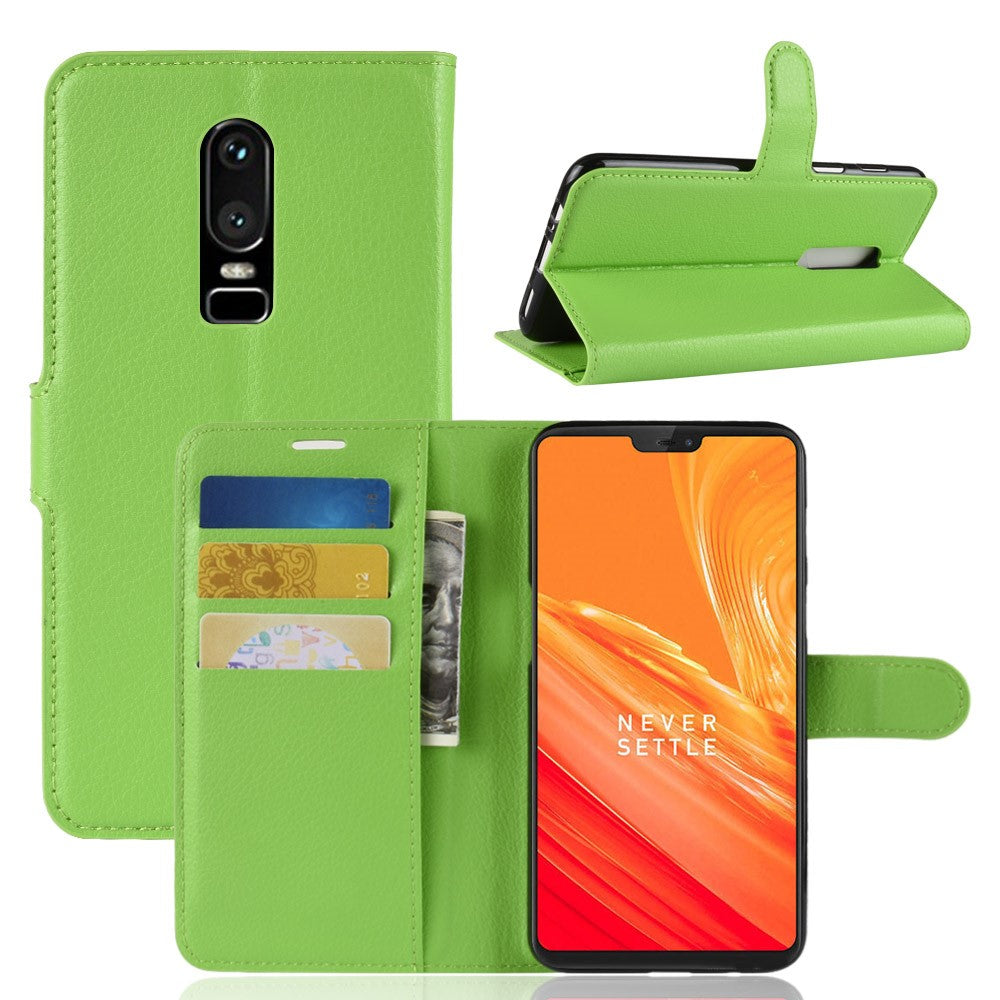 Litchi Skin Leather Stand Cover with Card Slots for OnePlus 6 Cell Phone Case Shell